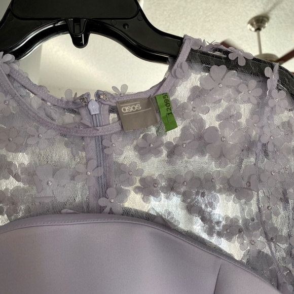 Lavender ASOS Sheer Sleeve Scuba Cocktail Dress 10 - Picture 2 of 5